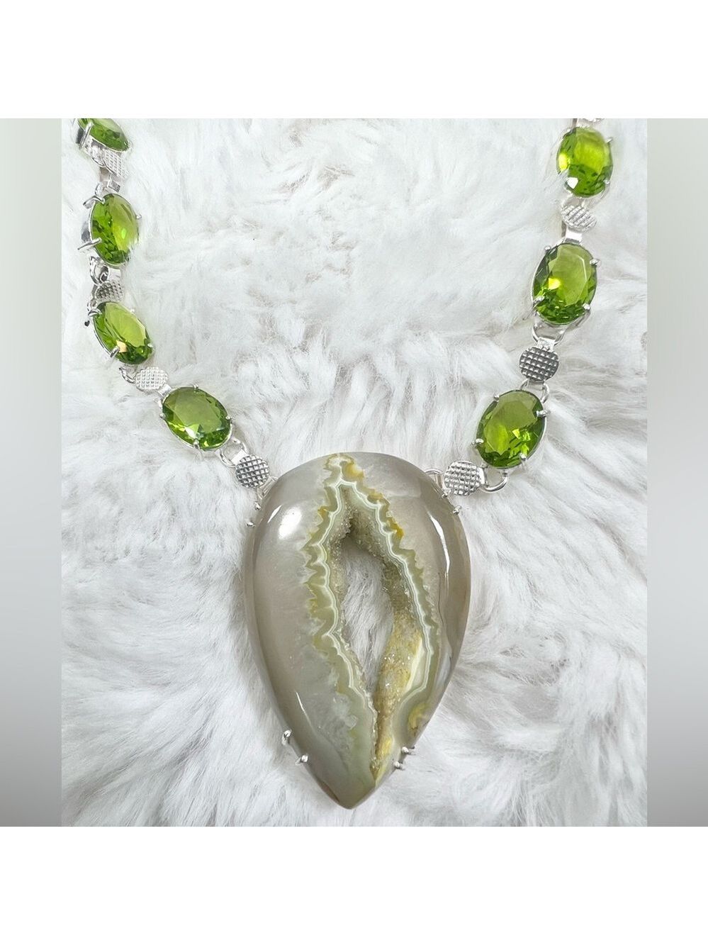Solar Quartz Peridot 925 Large Gemstone Necklace ONLY